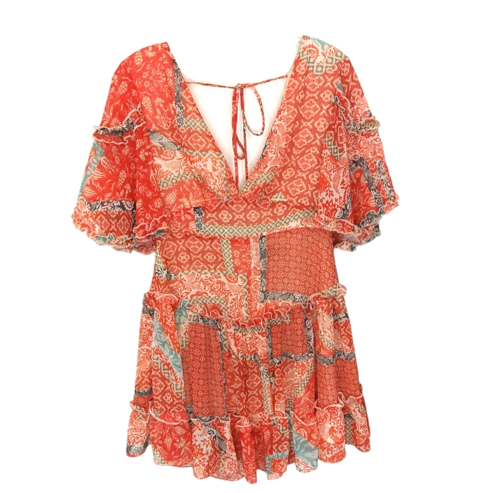 Etiquette Boho Ruffle Peasant Plunge Tiered Dress